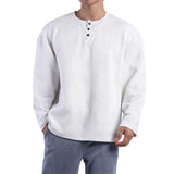 Men's Solid Color Textured Henley Collar Long Sleeve T-shirt 50025994Z