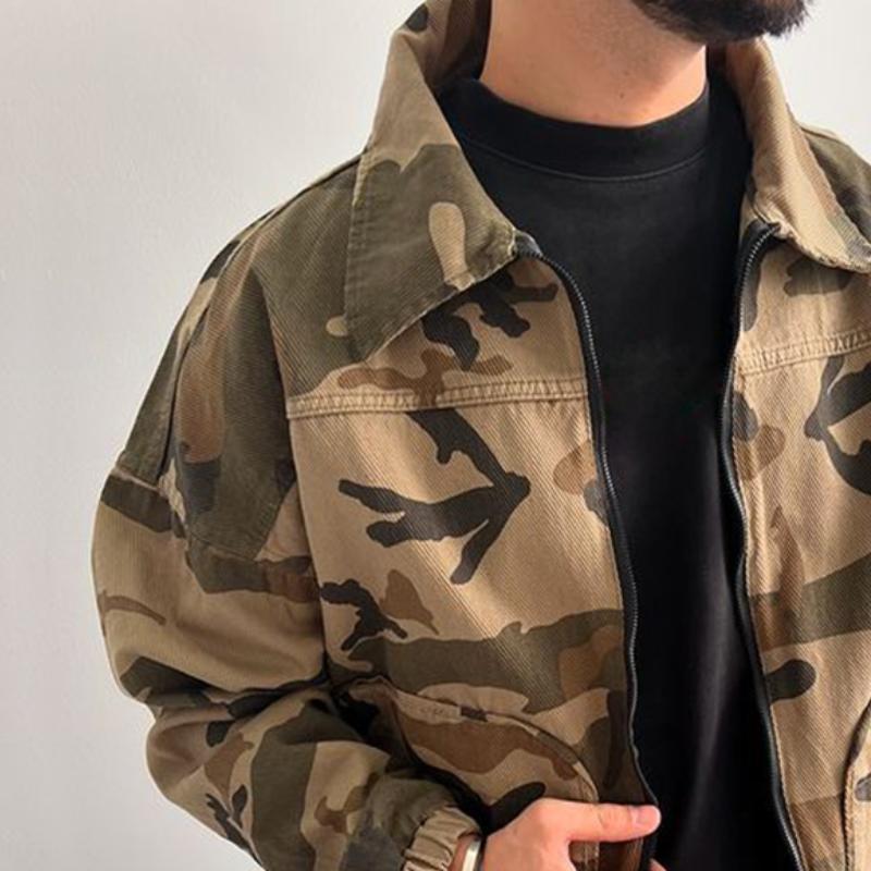 Men's Vintage Casual Camouflage Lapel Pocket Zipper Jacket 61229463TO