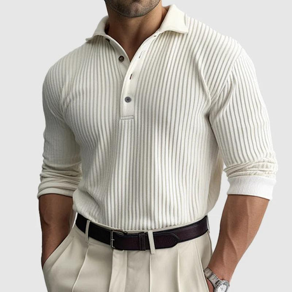 Men's Solid Striped Lapel Long Sleeve Polo Shirt 11488498Z
