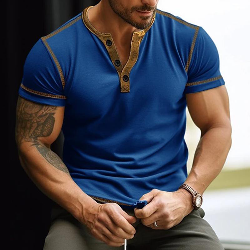 Men's Colorblock Henley Collar Short Sleeve T-shirt 00752165Z