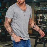 Men's Solid Color V-neck Sports Short-sleeved T-shirt 86713734X