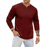 Men's Casual Henley Collar Loose Long Sleeve T-Shirt 69672438M