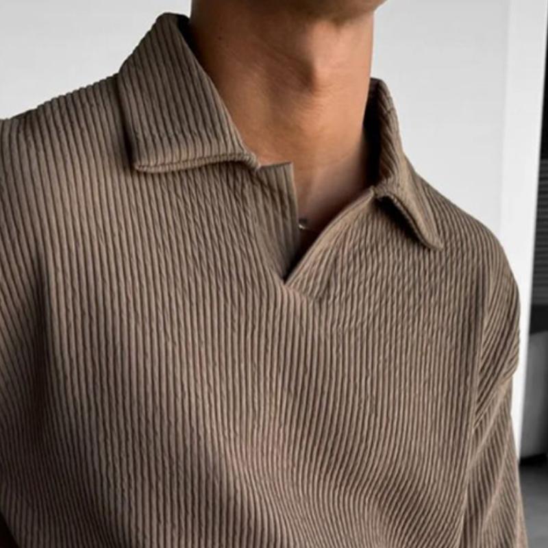 Men's Casual Retro Striped Lapel Short-sleeved T-shirt 51432831TO