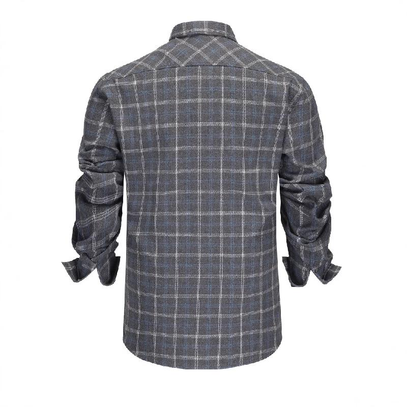 Men's Retro Casual Plaid Lapel Long Sleeve Shirt 10054564TO