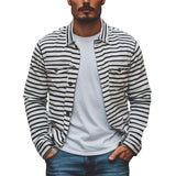 Men's Fashion Striped Lapel Long Sleeve Cargo Shirt 31155450M