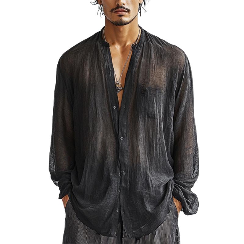 Men's Casual Fashion Silk Chiffon Long Sleeve Shirt 48797393K