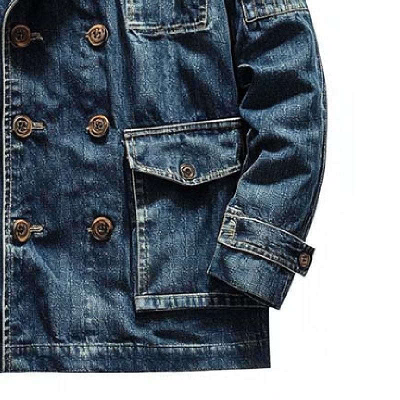 Men's Classic Casual Double Breasted Multi-Pocket Denim Jacket 86085077K