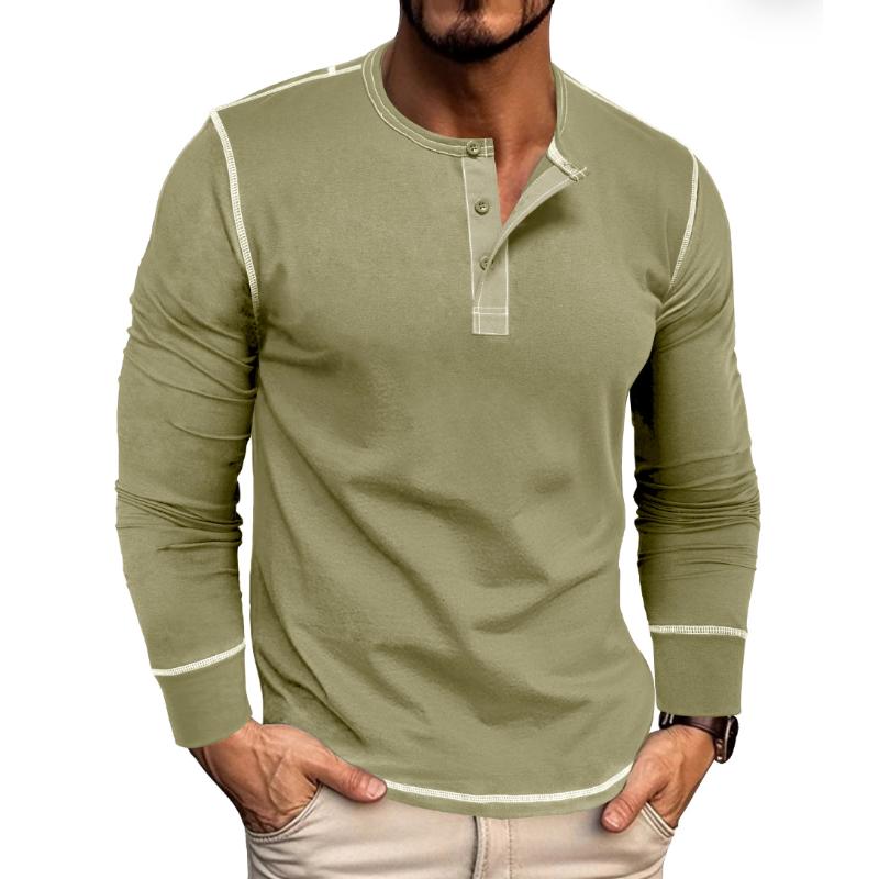 Men's Casual Colorblock Henley Collar Slim Fit Long Sleeve T-Shirt 95705154M