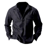 Men's Loose Lapel Solid Color Denim Long Sleeve Shirt 21428812Y