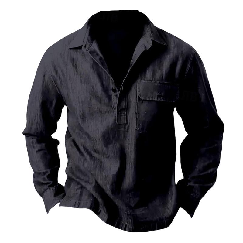 Men's Loose Lapel Solid Color Denim Long Sleeve Shirt 21428812Y