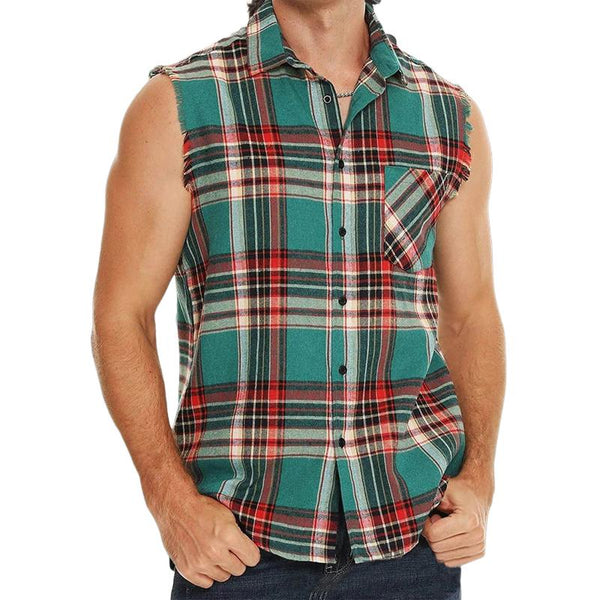 Men's Plaid Print Button-Down Sleeveless Shirt 28603855Y