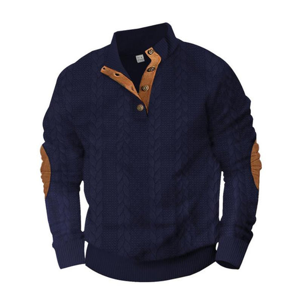 Men's Retro Jacquard Stand Collar Loose Long Sleeve Patch Sweatshirt 64883477M