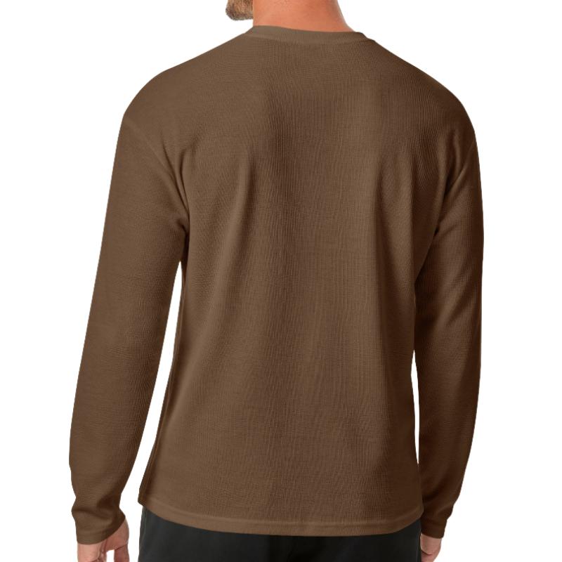 Men's Casual Waffle Round Neck Patch Pocket Slim Fit Long Sleeve T-Shirt 39943180M