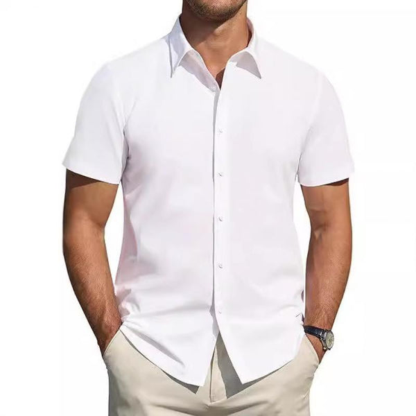 Men's Solid Lapel Short Sleeve Casual Shirt 15288526Z