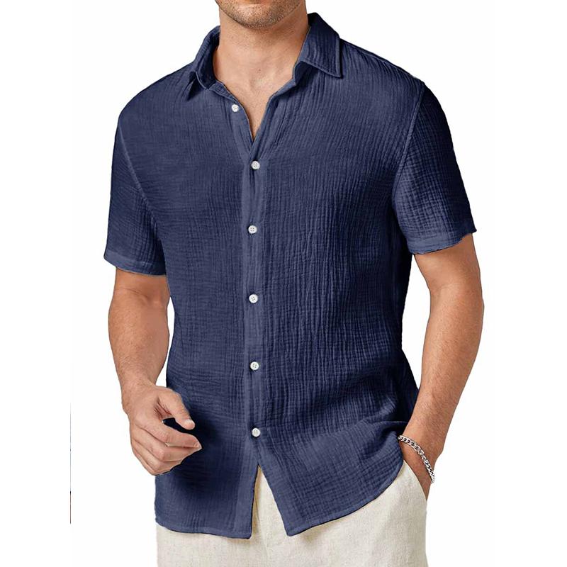 Men's Solid Color Lapel Short Sleeve Casual Shirt 65989179Z