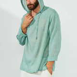 Men's Casual Solid Color Cotton Linen Thin Loose Long-sleeved Hoodie 12253272M