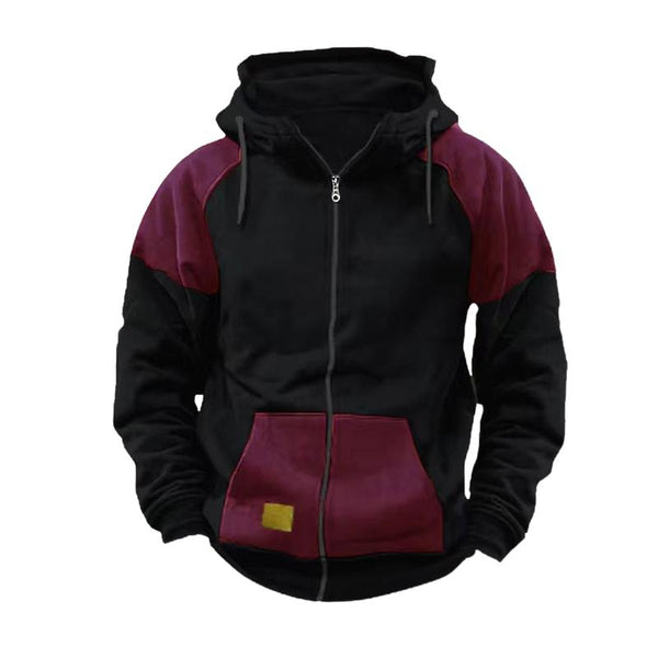 Men's Casual Colorblock Hooded Zipper Loose Sports Jacket 82930816M