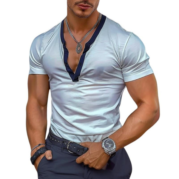 Men's Casual Color Block V-neck Short-sleeved T-shirt 03901733TO