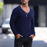 Men's Solid Color Knitted V-Neck Sweater 00387998Y