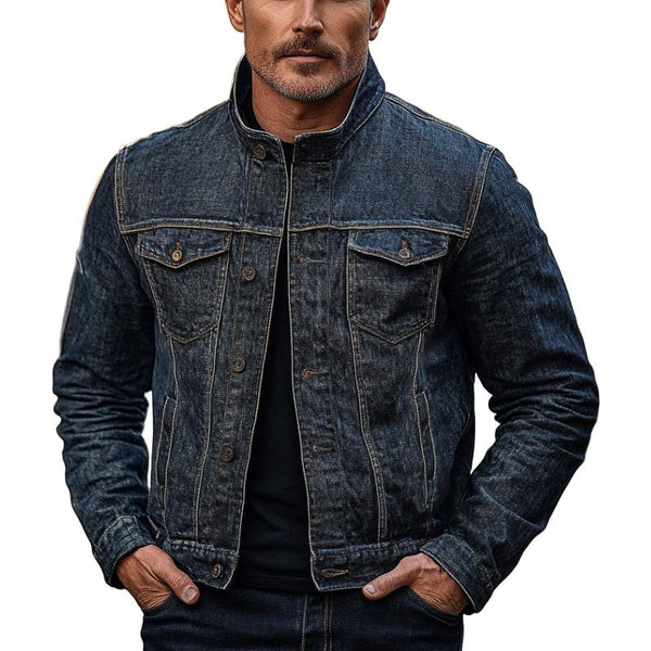 Men's Casual Retro Stand Collar Denim Jacket 55054269F