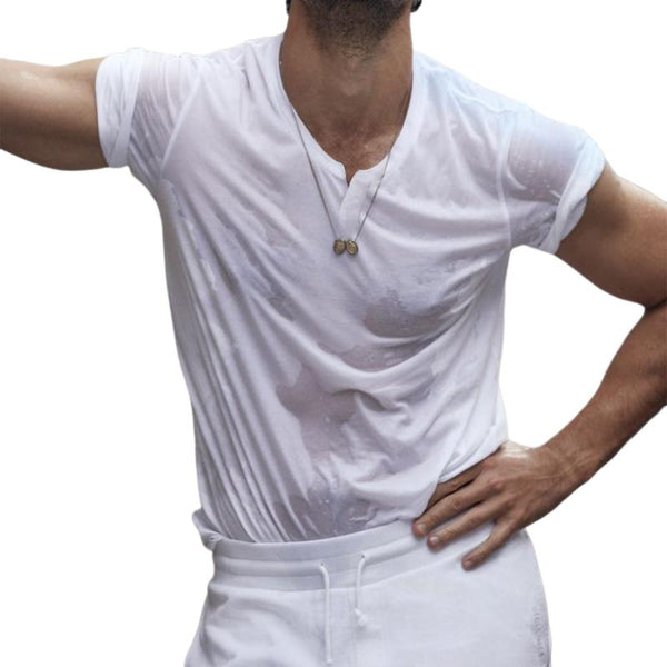 Men's Casual Small V-neck Short-sleeved T-shirt 44003858TO