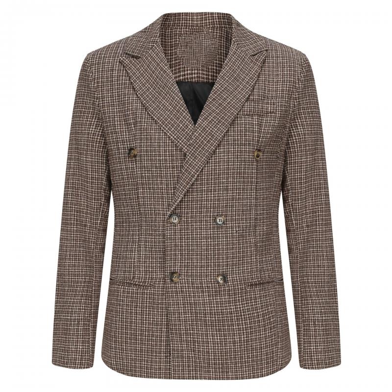 Men's Classic Vintage Double Breasted Check Blazer 10085887K