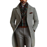 Men's Retro Business Houndstooth Lapel Single Breasted Mid-Length Coat 29590158Y