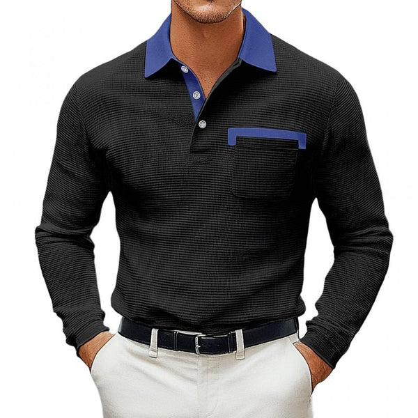 Men's Colorblock Waffle Long Sleeve Polo Shirt 97898990Y