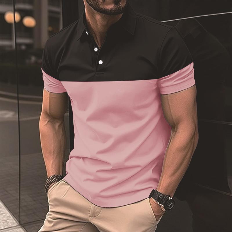 Men's Casual Color Block Slim Fit Lapel Short Sleeve Polo Shirt 04840120M