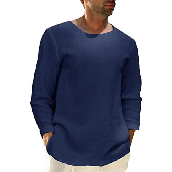 Men's Cotton And Linen Solid Color Loose Long-Sleeved T-Shirt 13863695Y
