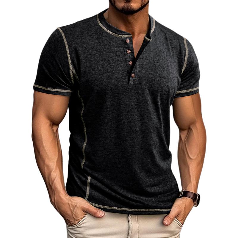 Men's Color Block Henley Neck Short Sleeve T-Shirt 41213439Y