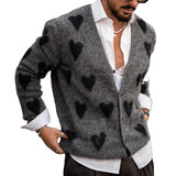 Men's Fashion Heart Graphic V Neck Single Breasted Knit Cardigan 01457661Z