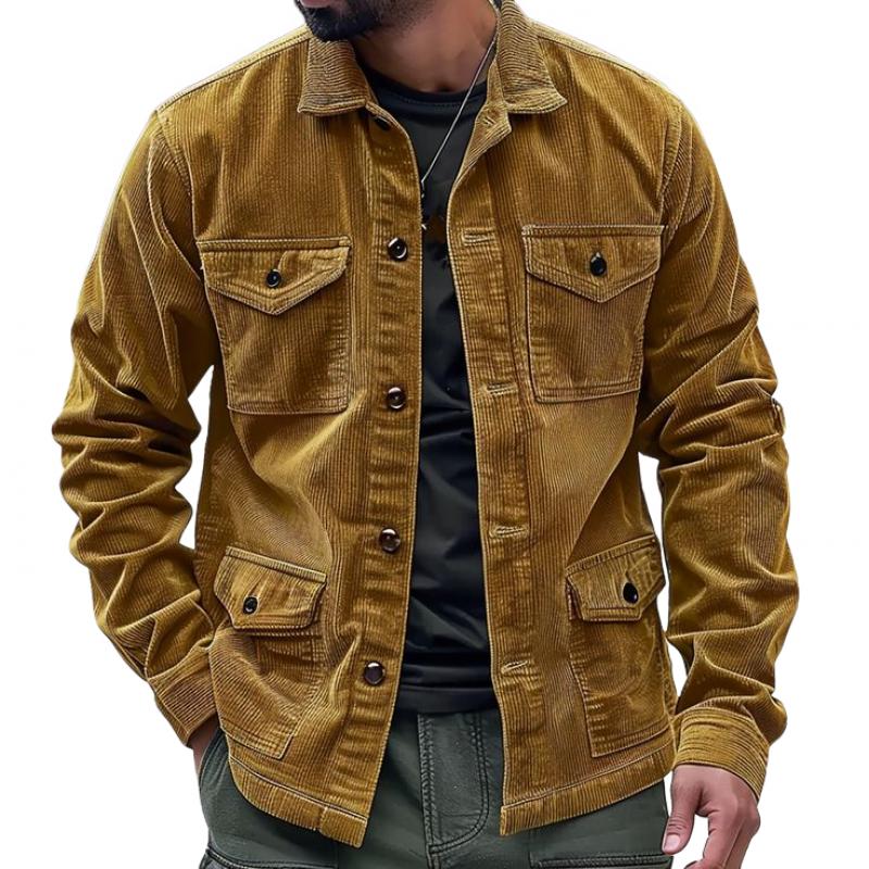 Men's Casual Corduroy Lapel Multi-pocket Loose Jacket 69249661M