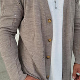 Men's Fashion Solid Color Holes V Neck Single Breasted Knit Cardigan 33992975Z