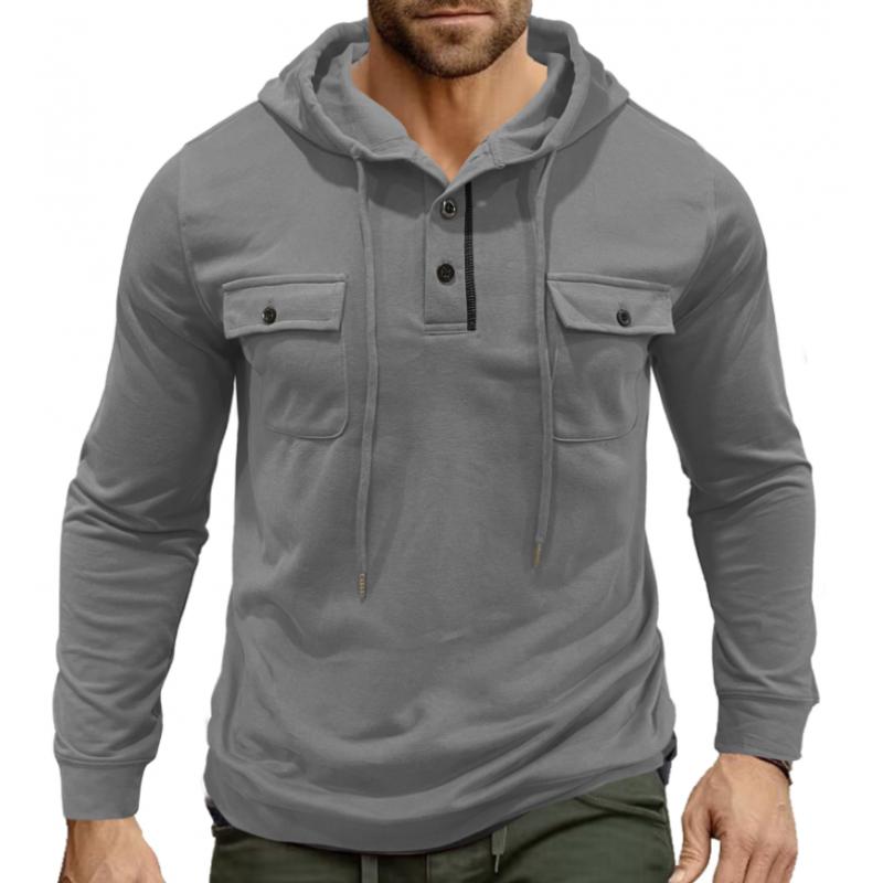 Men's Casual Solid Color Flap Pocket Pullover Hoodie 59001786M