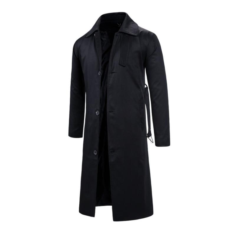 Men's Retro Classic Lapel Single Breasted Belt Long Trench Coat 55058957M