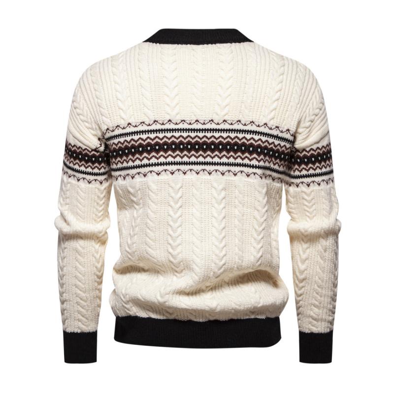 Men's Vintage Colorblock Jacquard Crew Neck Knitted Pullover Sweater 58865522M