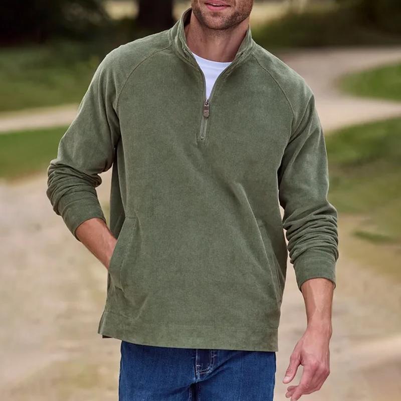 Men's Fashion Solid Color Stand Collar Raglan Sleeve Casual Sweatshirt 41276551Z