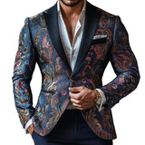 Men's Vintage Elegant Embroidery Jacquard Lapel Slim Business Casual Blazer 14017476Z