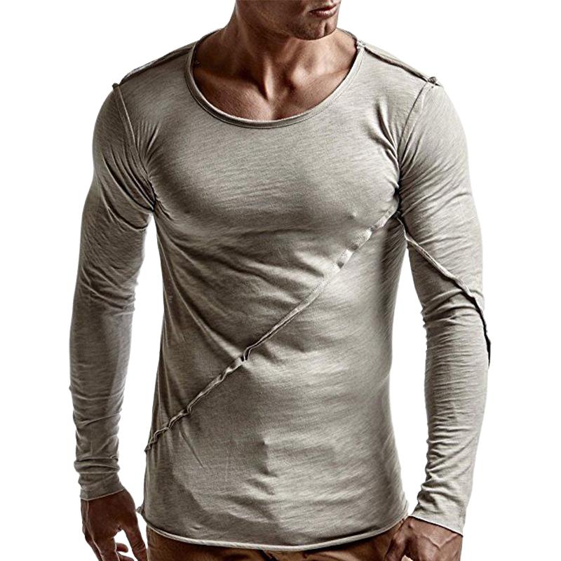 Men's Light Gray Paneled Solid Color Long-sleeved T-shirt 53982989U