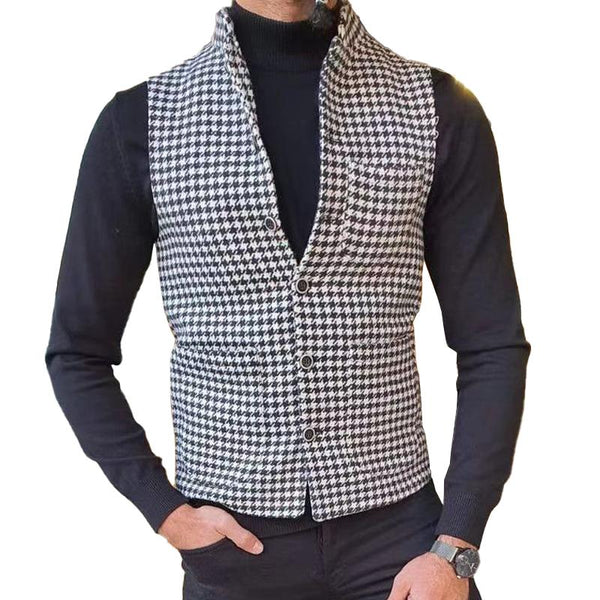 Men's Houndstooth Stand Collar Single-breasted Suit Vest 89178519Z