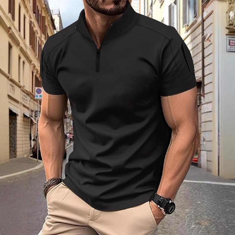 Men's Casual Stitching Stand Collar Short-sleeved Polo Shirt 77256712X