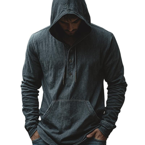 Men's Dark Grey Casual Three-Button Hoodie 37811832U