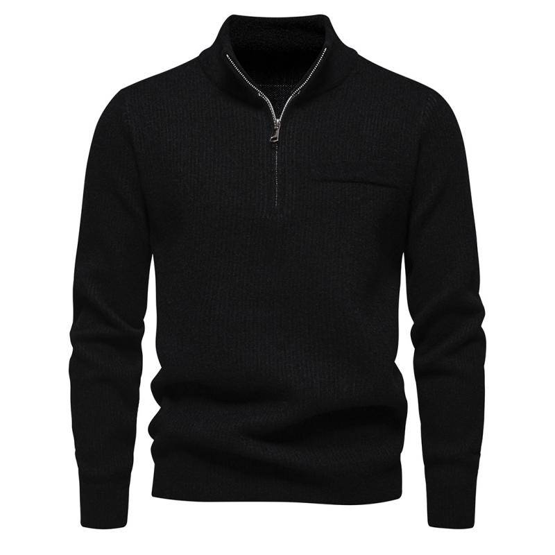 Men's Solid Color Stand Collar Zipper Knit Sweater 05520693Y