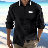 Men's Cotton and Linen Casual Loose Long-sleeved Shirt 18601388X