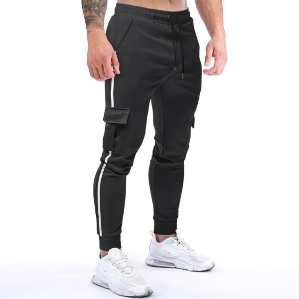 Men's Side Strip Multi-pocket Drawstring Elastic Waist Fitness Sports Pants 51454006Z