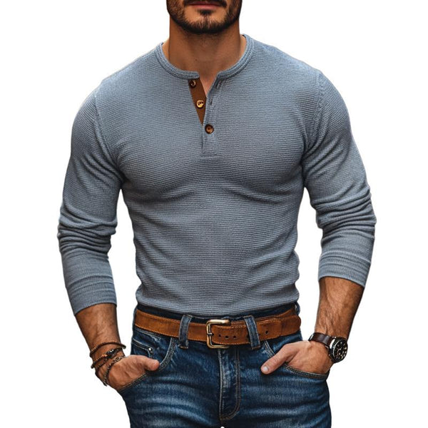 Men's Casual Waffle Henley Neck Slim Fit Long Sleeve T-Shirt 09898913M