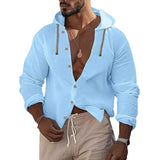 Men's Casual Solid Color Cotton Linen Blend Single-Breasted Hoodie 33523591M