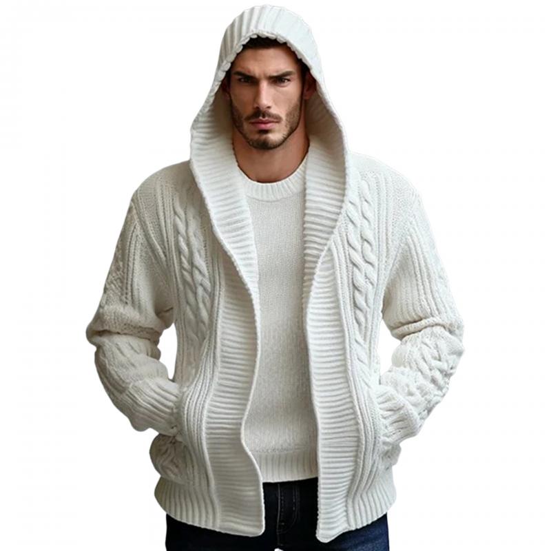 Men's Casual Solid Color Twist Hooded Loose Knit Cardigan 84774578M