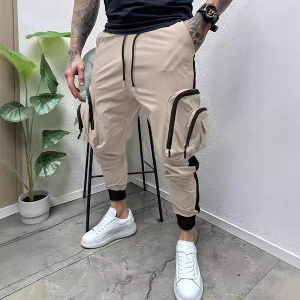 Men's Casual Solid Color Zipper Multi-Pocket Colorblock Cargo Pants 01673675Y